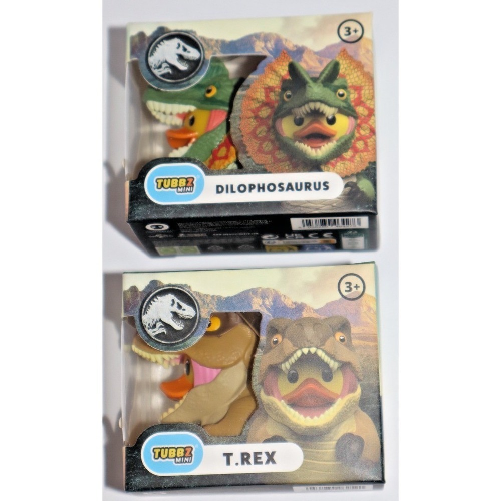 Tubbz Mini Jurassic World DILOPHOSAURUS & T-REX Dinosaur Ducks Lot 2 of NEW